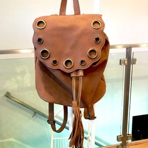 boho mini backpack tan suede